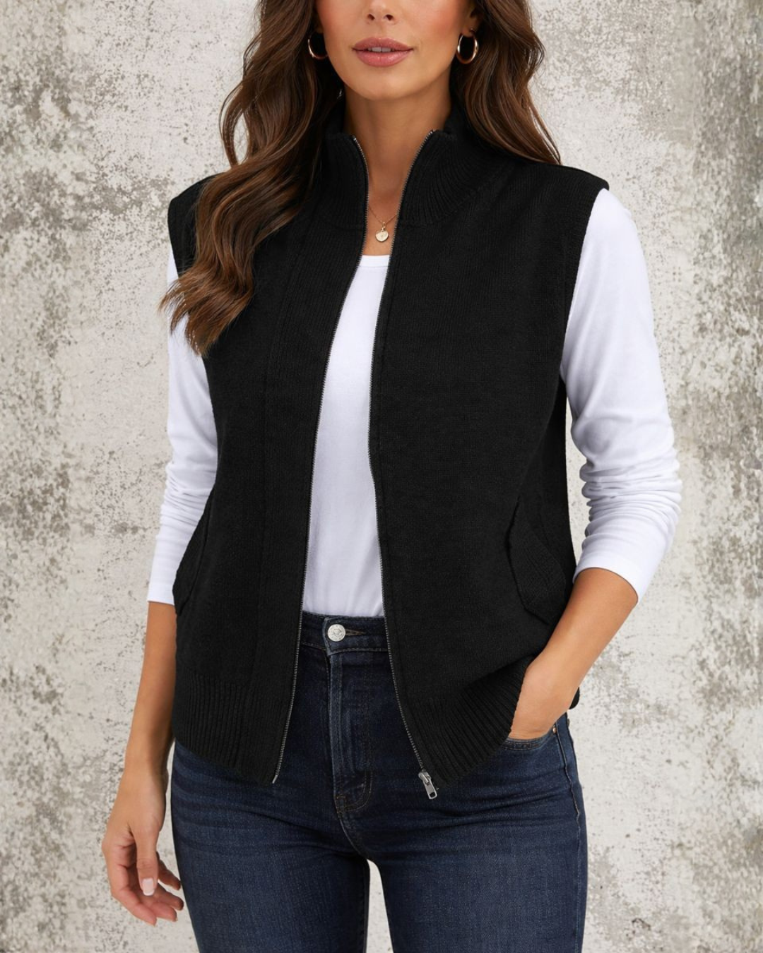 Suéter sin Mangas con Cremallera Frontal