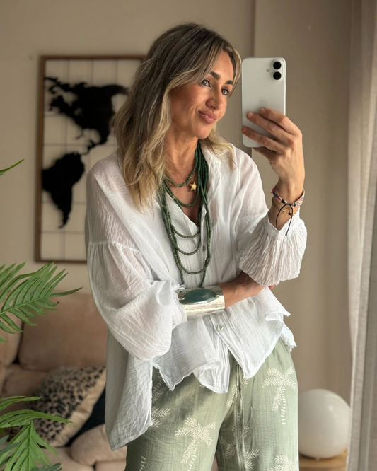 Camisa de Lino Con Botones y Manga Ajustable con Estilo Oversize para Mujer