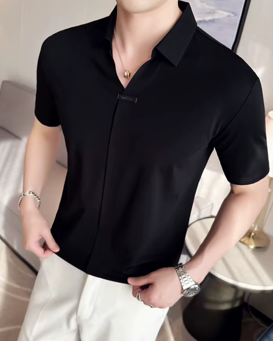 Polo de Hombre de Gran Elasticidad Ligero Suave y Resistente a las Arrugas en Color Liso
