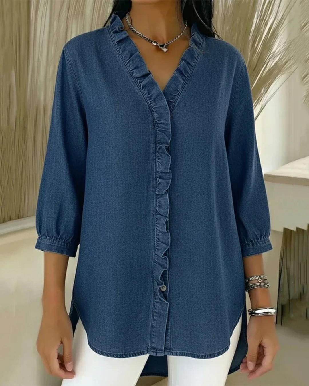 Blusa Fluida con Cuello en V para Mujer