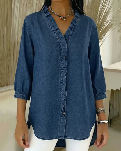 Blusa Fluida con Cuello en V para Mujer