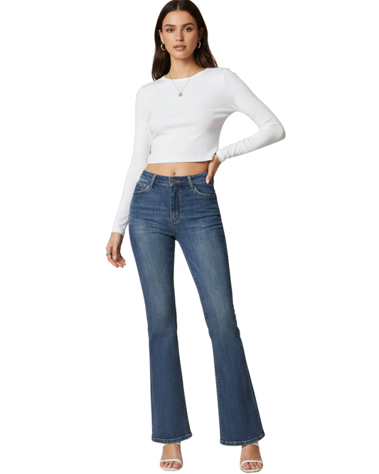 Pantalón faja de corte acampanado para mujer