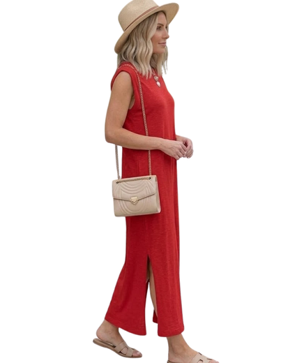 Vestido Maxi con Caída Fluida y Diseño sin Mangas