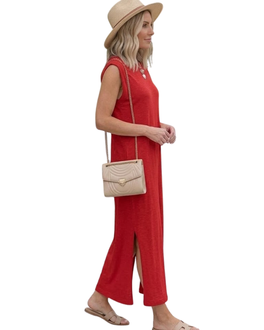 Vestido Maxi con Caída Fluida y Diseño sin Mangas