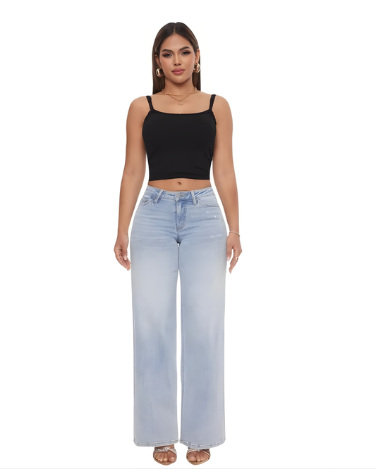 Pantalón amplio de cintura elástica con efecto realce para mujer®