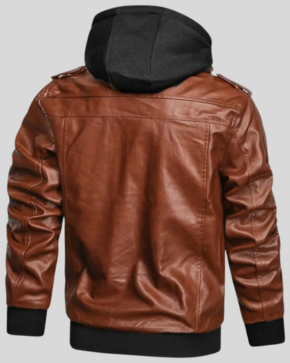 Chaqueta de Cuero con Capucha para Hombre