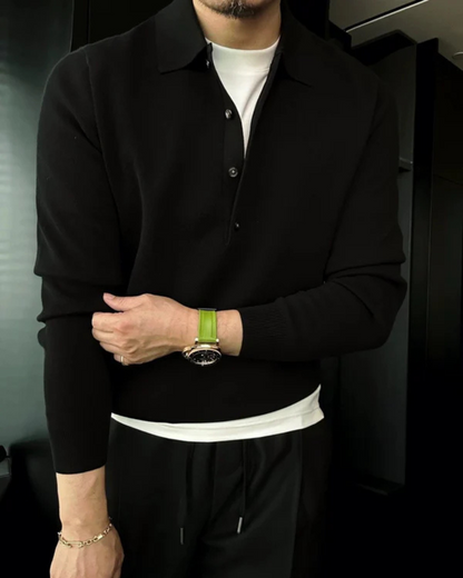 Camiseta polo de manga larga de punto para hombre