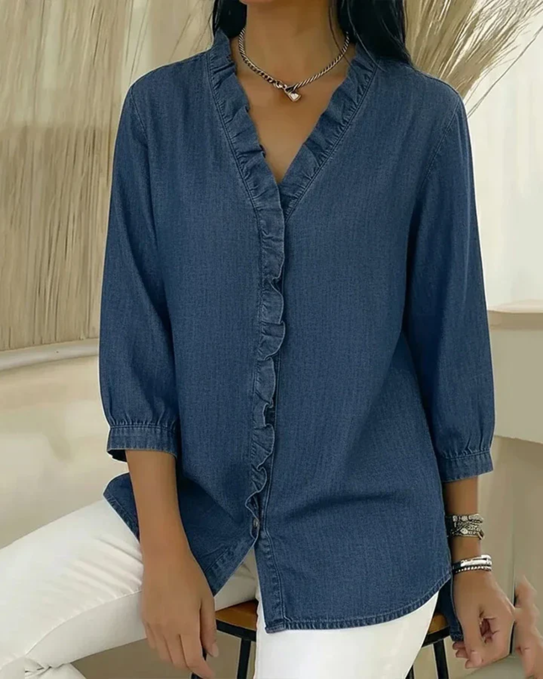 Blusa Fluida con Cuello en V para Mujer
