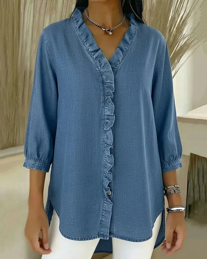 Blusa Fluida con Cuello en V para Mujer