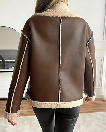 Chaqueta Elegante de Cuero Forrado de Felpa para Mujer