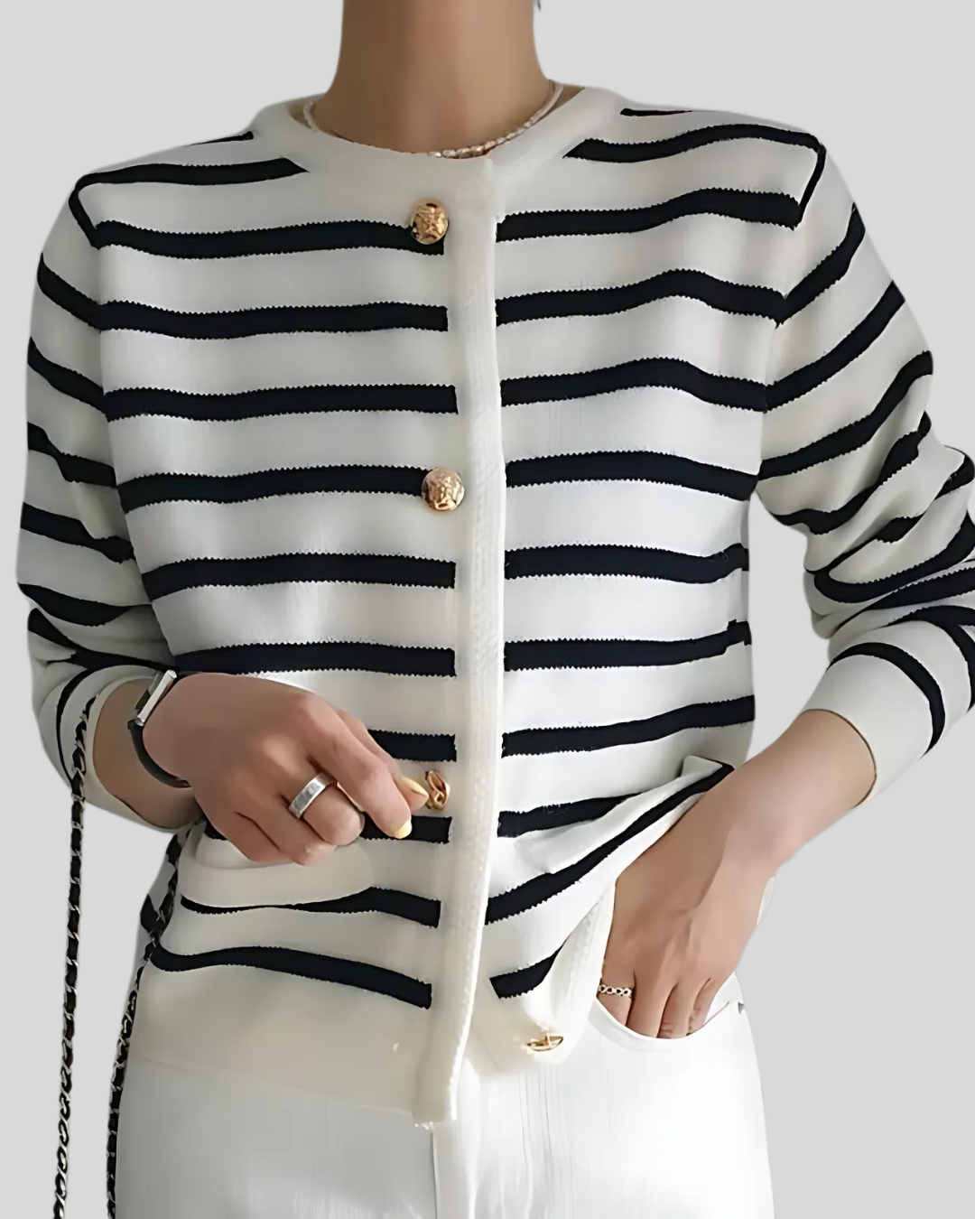 Cárdigan a Raya Blanco y Negro para Mujer