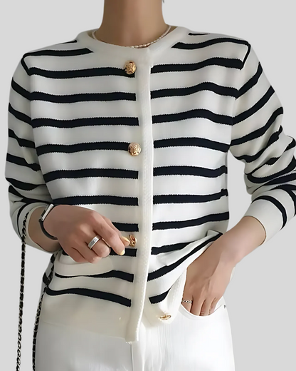 Cárdigan a Raya Blanco y Negro para Mujer