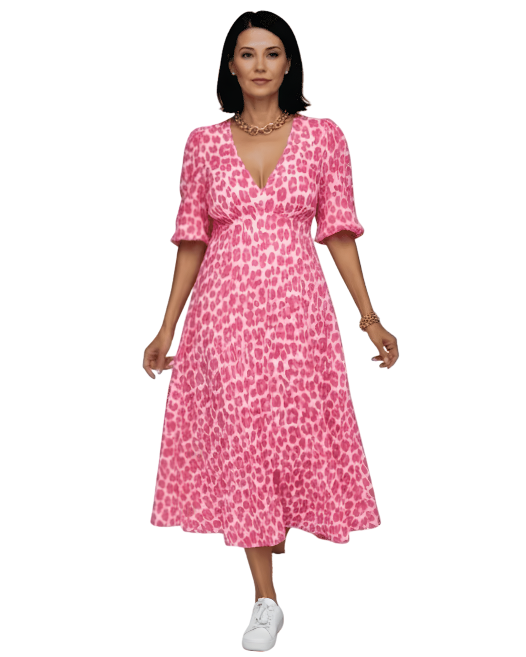 Vestido Estampado de Temporada con Cuello en V
