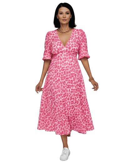 Vestido Estampado de Temporada con Cuello en V