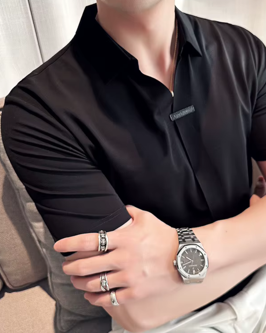 Polo de Hombre de Gran Elasticidad Ligero Suave y Resistente a las Arrugas en Color Liso