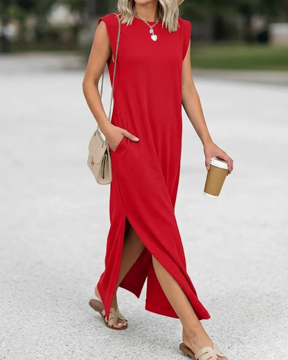 Vestido Maxi con Caída Fluida y Diseño sin Mangas