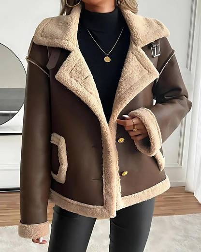 Chaqueta Elegante de Cuero Forrado de Felpa para Mujer