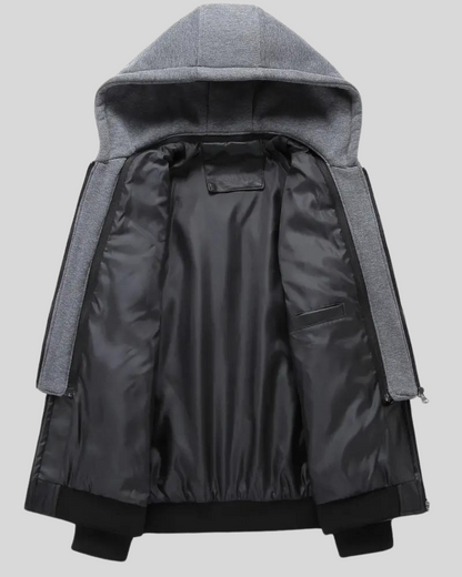 Chaqueta de Cuero con Capucha para Hombre