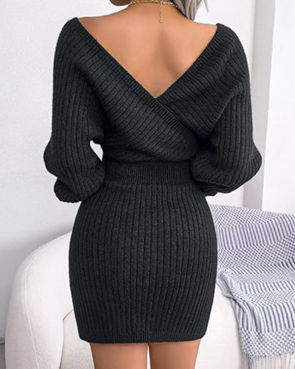 Vestido de Punto de Manga Larga con Elegante Escote en V®