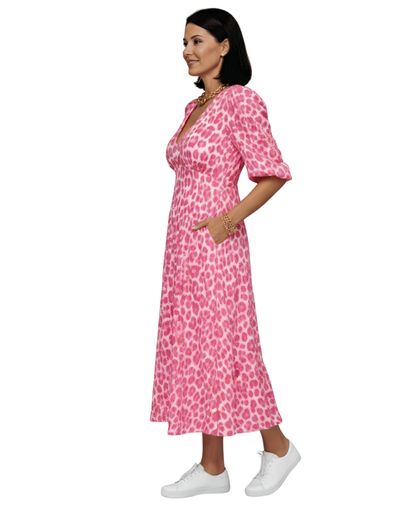 Vestido Estampado de Temporada con Cuello en V